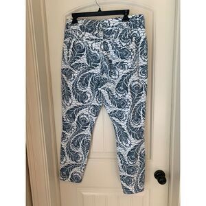 LOFT OUTLET WOMENS CURVY SKINNY JEANS SIZE 10 NEW WHITE WITH BLUE PATTEN